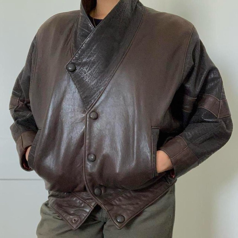 VINTAGE UNISEX BLACK & CHOCOLATE BROWN LEATHER JACKET 💫🤎🤠💫